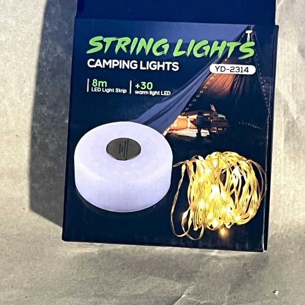 YD-2314 8m Camping String Lights Warm White LED Rechargeable Waterproof YD-2314